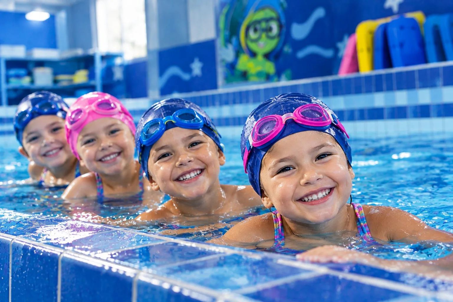Crianças sorrindo na piscina